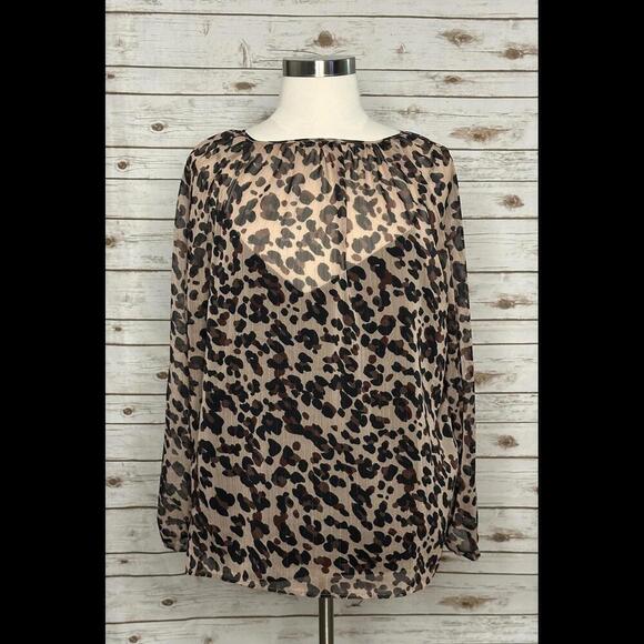 NYDJ Tops - NYDJ sheer leopard -print split neck peasant blouse Size 2X